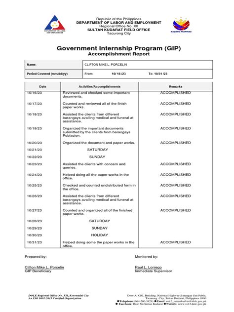 accomplishment report for gip|Gip Accomplishment Report Form .